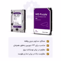 هارد بنفش 2 ترابایت وسترن دیجیتال عملکرد 24/7 و مناسب برای 64 تا دوربین همزمان