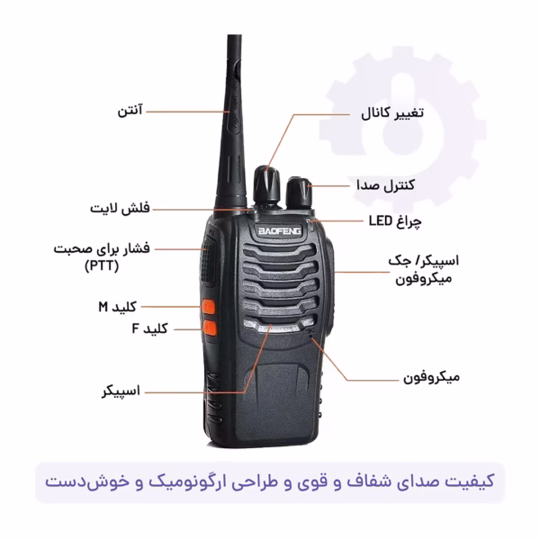آپشن های بیسیم باوفنگ BF-888S مانند تغییر کانال و چراغ LED